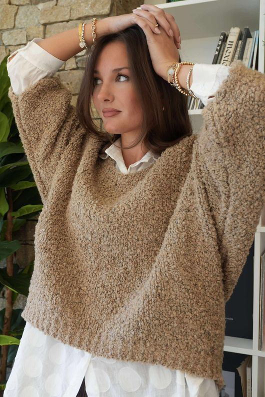 Hygge Boucle Slouch Knit Camel 